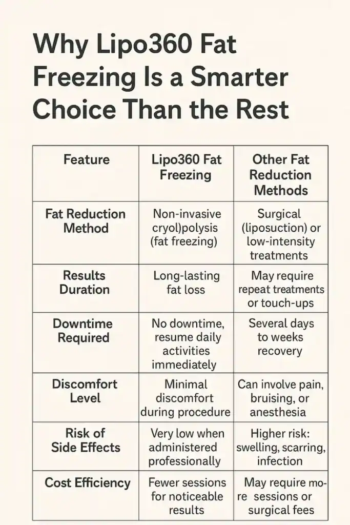 Is it possible to permanently freeze fat cells? 2 Table showing benefits of fat freezing to remove fat cells Felixstowe from Lipo 360