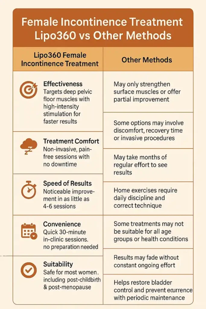 Comprehensive Guide To Female Incontinence Treatment Options 1 Table showing benefits of incontinence treatment Felixstowe