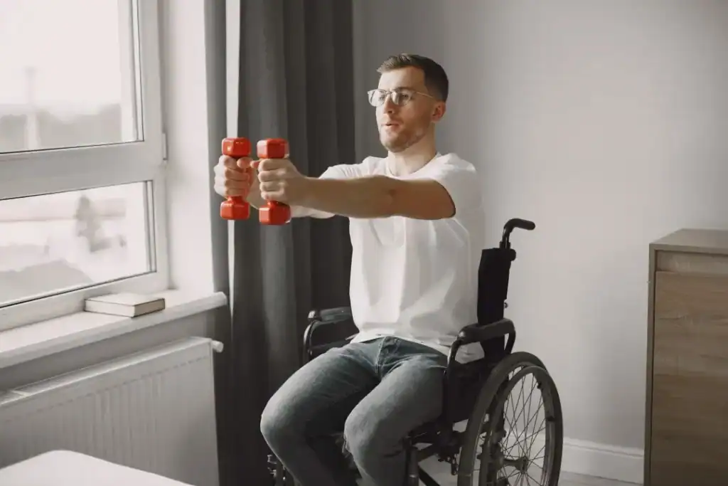 Image of man doing exercise in his wheelchair to aid weight loss Felixstowe