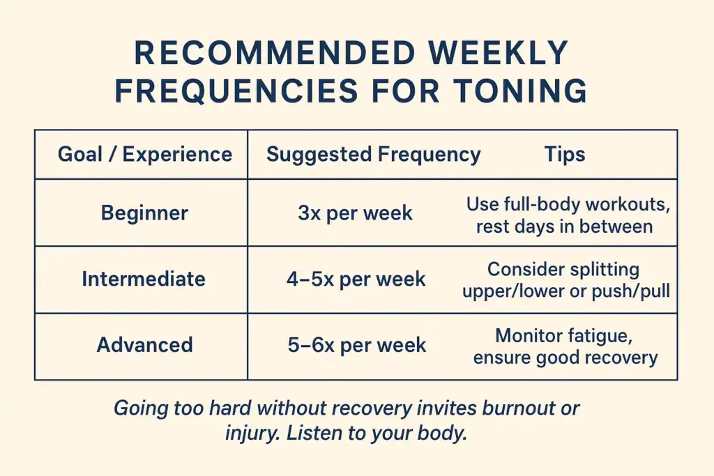Achieving the Perfect Tone: How Often Should You Exercise for Results? 2 Graphic to show how often you should do exercise to help with toning Felixstowe